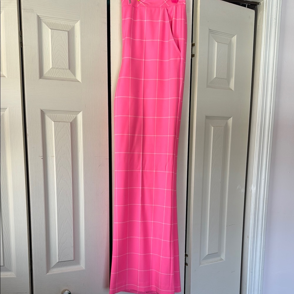 Trina Turk Coleta Pink Plaid Trousers